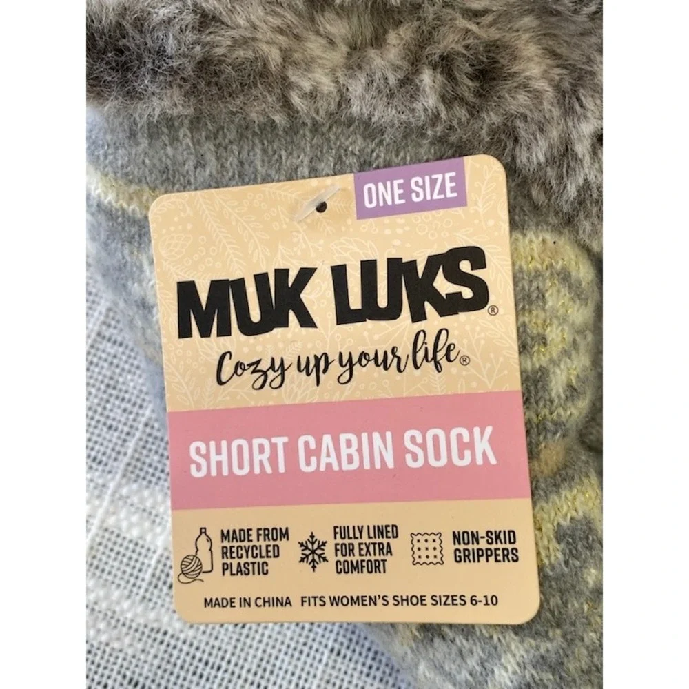 Muk Luks Cabin Socks Womens Fleece Lined‎ Cozy Slipper Socks Gray NWT